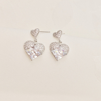 Parure de bijoux pour femme, collier et boucles d'oreilles longues à pampilles en zircon brillant en forme de cœur, plaqué platine, cadeau de mariage, bijoux de mariée
