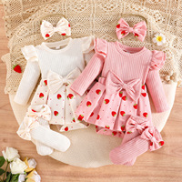Nouvelle robe pour bébé fille style automne-hiver avec motif floral, plus foulard et chaussettes à nœud