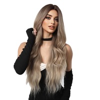 Perruque complète en fibre haute température de 26 pouces, ondulée longue et volumineuse, style occidental, sans colle, résistante à la chaleur, pour cheveux bruns