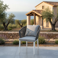 Chaise de salle à manger d'extérieur moderne en ruban ignifuge tressé, avec cadre en alliage d'aluminium durable, pour jardin, terrasse, hôtel, bistrot, mobilier d'extérieur