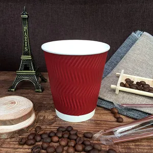 Disposable Single Double Wall PLA Coated Eco Friendly Ripple Paper Cups Hot Coffee Paper Cup With Lids