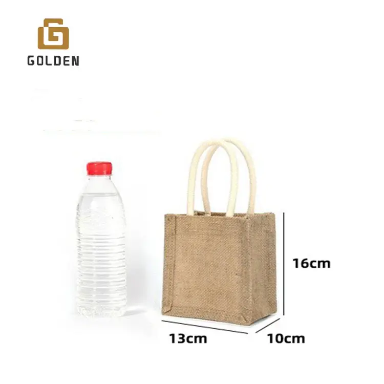 Bolso de arpillera con estampado personalizado dorado Eco Reutilizable Compras Yute Tote Bag Bolsas de yute Compradores