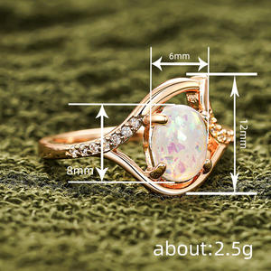 Anillo de Ópalo A076 para Mujer, Anillo de Compromiso con Gema Natural Ovalada y Engaste de Puntas, Anillos de Moda - Product Image 4