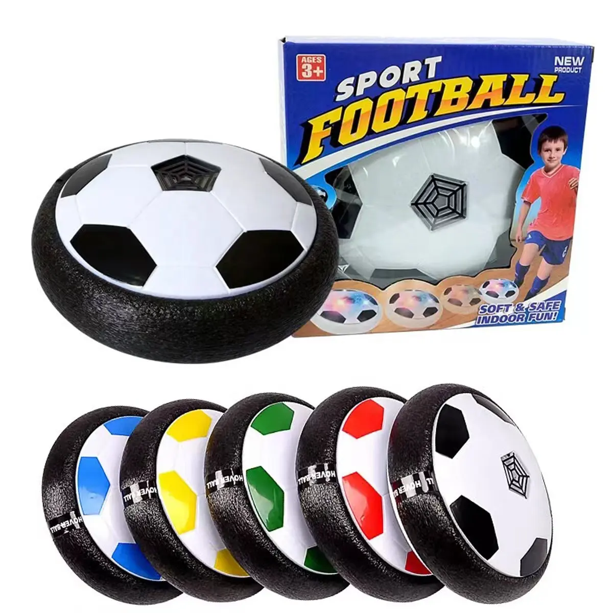 كرة قدم عائمة مضيئة بمصابيح LED بطول 18 سم، كرة قدم داخلية للأولاد والبنات، كرة تدريب بالطاقة الهوائية للعب كرة القدم داخل المنزل