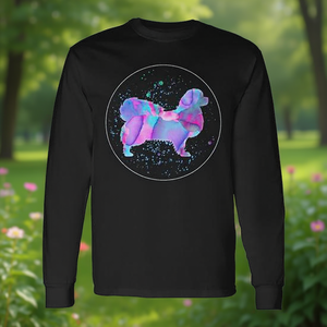 T-shirt a maniche lunghe con motivo tibetano spaniel in acquerello - Product Image 3