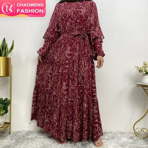 6564# Popular Spring <b>Summer</b> Women Dress Pretty Floral Elastic With One Layer Sleeves Elastic Waist With Full Lining Dress - Product Image 1