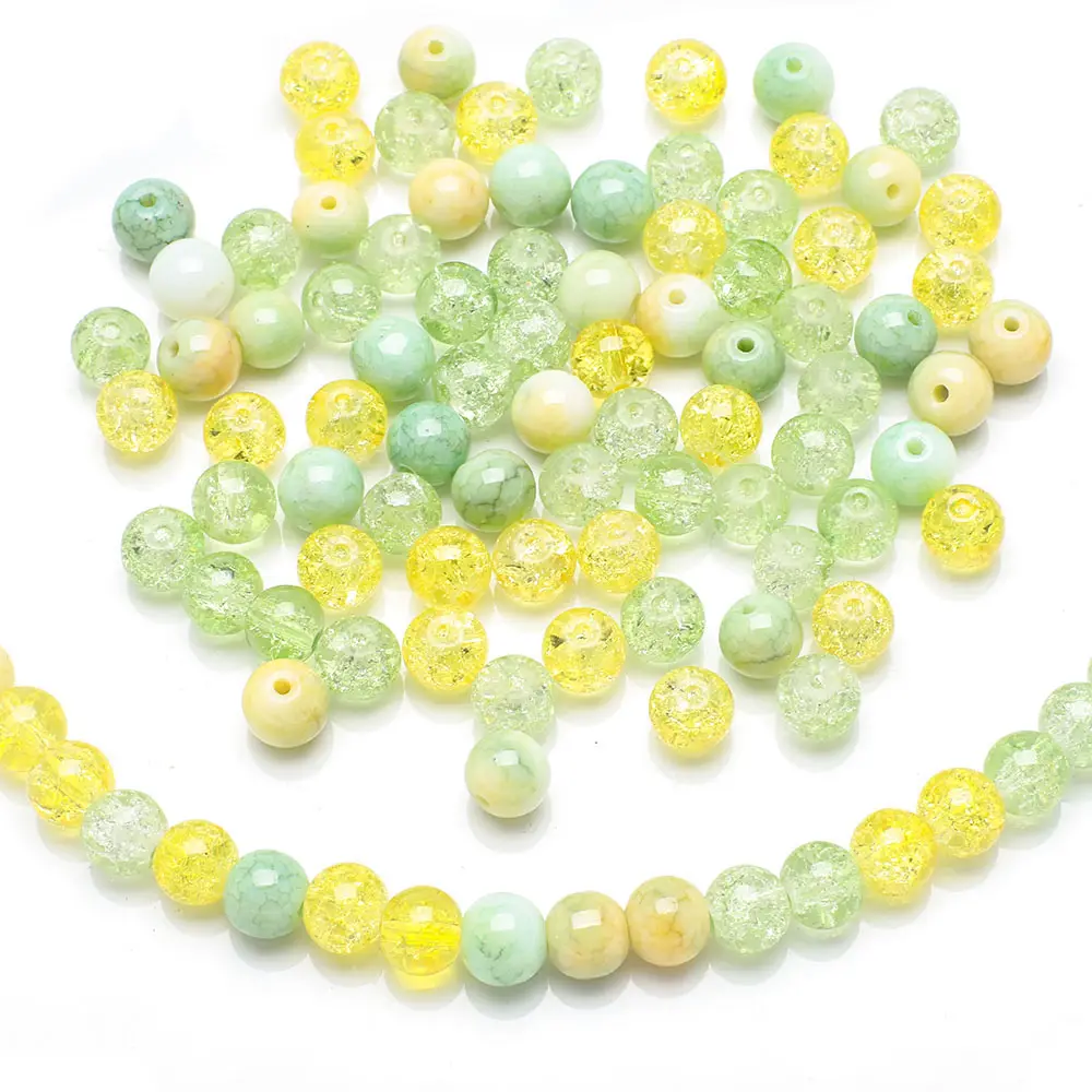 ZHB atacado contas de vidro verde amarelo crepitantes para artesanato 8mm contas soltas redondas de cristal cartela para fazer pulseira de joias