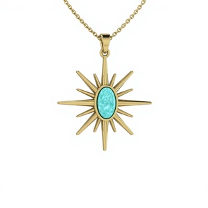 Colgante de Plata de Ley 925 Sólida de Alta Calidad con Amazonita Natural de 30mm, Diseño de Brújula Ovalada Plana, Bisel Fino Dorado, Cristiano - Product Image 1