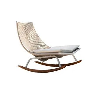 rattan solid wood cushioned outdoor rocking chair with footrest contemporary luxury garden lounge chaise chair