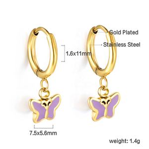 <b>Fashion</b> Jewelry Stainless Steel Bule Hypoallergenic butterfly <b>Earrings</b> Women Gold Plated Elegant Drop <b>Hoop</b> <b>Earrings</b> for Girls - Product Image 2