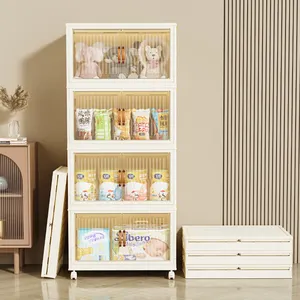 Multifunction High-Capacity Plastic Foldable Wardrobe Cabinet Double-Tiered Storage Box Cupboard For Baby And Children