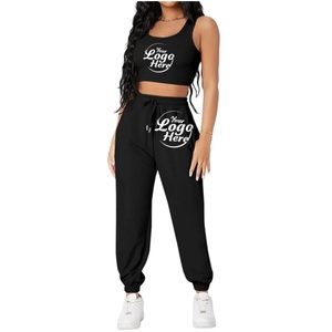 Ensemble de sport 2 pièces pour femme : débardeur court et pantalon de jogging, sans manches, écologique, respirant, en Spandex/Coton - Product Image 1