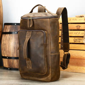 Sac à dos vintage en cuir véritable Crazy Horse, sac à dos étanche pour hommes, grande capacité, voyage en plein air, fermeture à glissière en polyester - Product Image 1