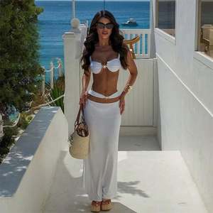 Dropshipping 3 Pieces Bikini Set Push up Sun Bikini Sexy Women Swimsuit Female Swimwear Skirt Bathing Suit Beachwear Cover Ups - Product Image 1