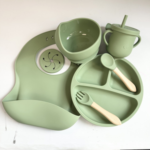 TGYW 7 pièces – Offre Spéciale : Ensemble de Vaisselle pour <span class=keywords><strong>Bébé</strong></span>, Bavoirs, Assiette à Ventouse, Bol, <span class=keywords><strong>Couverts</strong></span> en Silicone pour l'Apprentissage de la Nourriture des Bébés - Product Image 2