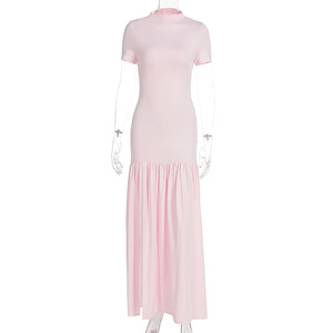 Vestido Maxi Bodycon para Mujer - Vestido Formal de Manga Corta con Cuello Alto y Dobladillo con Volantes, Vestidos de Mujer, Ropa de Mujer, Moda - Product Image 3