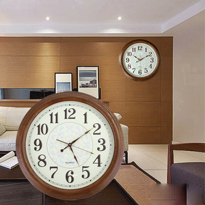 Solid Wood Wall <b>Clock</b> Round 17mm Silent Quartz <b>Battery</b> Powered Living Room Decor - Product Image 1