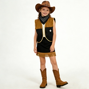 Colete Infantil Estilo Cowboy Ocidental Sem Mangas com Franjas e Emblema de Estrela para Fantasia de Halloween, Cosplay e Disfarces - Nova Chegada - Product Image 2