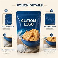 Sachet d'emballage personnalisé pour craquelins au sel marin, pochette à fermeture éclair verticale, sachet Doypack pour biscuits et snacks, qualité alimentaire, emballage de détail