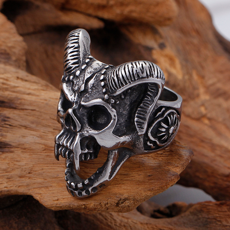 ZZR006 Western Big Devil Satan Vintage Punk Stainless Steel Mens