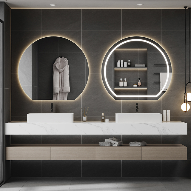 Three-Light Smart Touch Anti-Fog LED Bathroom Mirror Wall-Mounted Aluminum Backlit Half Circle Design Illuminated Sensor Switch