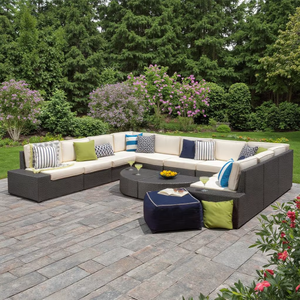 Vente en gros, ensemble de salle à manger d'extérieur avec <span class=keywords><strong>coussin</strong></span> épais pour patio, canapé sectionnel à cadre en aluminium tissé avec chaises pour le <span class=keywords><strong>jardin</strong></span> - Product Image 2