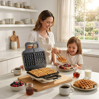 Gaufrier 750W à Chauffage Rapide Double Tension, Anti-Brûlure, Antidérapant, Facile à Nettoyer pour le Petit-Déjeuner à Domicile, Machine à Sandwich Détachable 4-en-1