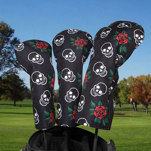 Housse de tête de club de golf de haute qualité pour driver, bois et hybride, en nylon, motifs fleurs blanches et crânes, lot de 3 pièces, housse de tête de bois - Product Image 3