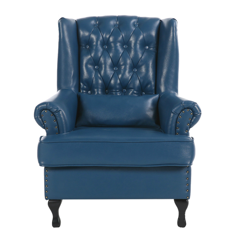 Fabriek Groothandel Hoge Terug Wing Stoel Lederen Antieke Accent Chesterfield Wing Back Stoel Fauteuil Met Massief Houten Poten