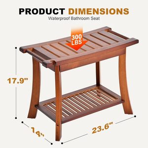 Tabouret de douche en bois massif Xusheng 60x30x45cm, double couche avec porte-savon, siège antidérapant pour salle de bain - Product Image 2