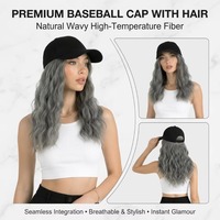 Peluca Larga y Rizada con Ondas Naturales, Estilo Gorra de Béisbol, Fibra Resistente al Calor, para Mujer