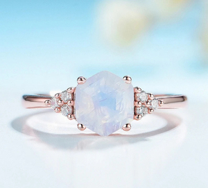 Anillo de Piedra Lunar Hexagonal Grande de Plata de Ley 925 con Baño de Rodio y Oro Rosa para Bodas y Fiestas - Product Image 6