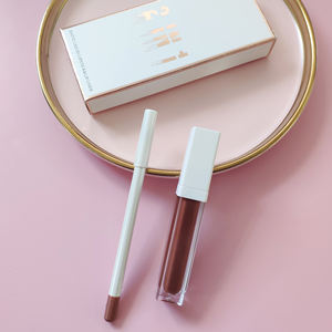 Juego de brillo de labios delineador de labios <span class=keywords><strong>2</strong></span> en 1 sin logotipo al por mayor conjunto de lápiz labial líquido mate de larga duración con logotipo personalizado conjunto de delineador de labios - Product Image 2