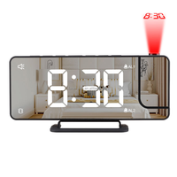 Réveil à projection pour chambres Horloge numérique miroir LED avec projecteur sur mur de plafond Luminosité automatique sensible à la lumière