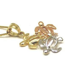 Plata esterlina 925 Tricolor amarillo oro rosa Color de rosa hawaiana brillante <span class=keywords><strong>Honu</strong></span> tortuga colgante - Product Image 3