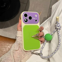 Coque de téléphone rigide en PC pour femme style Ins Dopamine avec blocs de couleur pour iPhone 17 16 15 14 Pro Max avec cordon/bracelet