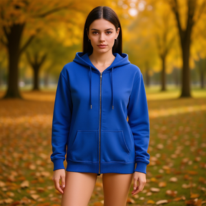 Sweat-shirt à capuche zippé pour femme HDJ, bleu royal, tailles M, L, XL, 2XL, décontracté, automne-hiver, manches longues, tricoté, design uni - Product Image 2