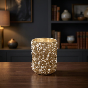 Shri Govind International Gold Pearl Glass Handmade Soy Wax Art <b>Candle</b> Cylinder for Birthday Home Decor-Made in Uttar Pradesh - Product Image 3