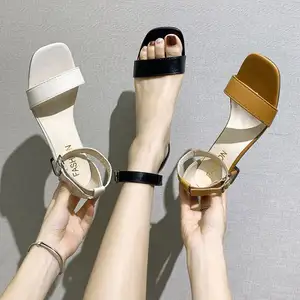 Hot Selling Women Lady Large Size Thick Heel Sandal Strappy Sandals Mid Heel Sandals Fashion High Heels 3 Colors H122