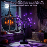 Arbre d'Halloween lumineux à LED avec décorations de chauves-souris, alimenté par piles, pour table, fête, maison hantée, festival intérieur, décoration intérieure