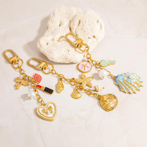 Nouvelle mode <span class=keywords><strong>sac</strong></span> accessoires18 k plaqué or en acier inoxydable étoile de mer coquille breloque porte-clés étanche émail métal porte-clés - Product Image 4