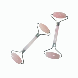 Natural Rose Quartz Dual-Ended Facial <b>Roller</b> – Smooth & Textured Heads for Lymphatic Drainage & Skin Tightening - Product Image 2