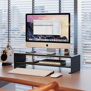Desktop Monitor Stand 2 Tier Storage Shelf For Office Desk Organization Rectangle Shape Standing Type Multi Purpose - Product Image 1