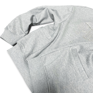Sudadera con Capucha Oversize para Hombre, Color Gris Jaspeado, Estilo Desgastado, con Parche Bordado en la Parte Delantera, Múltiples Bolsillos, Estilo Urbano - Product Image 6
