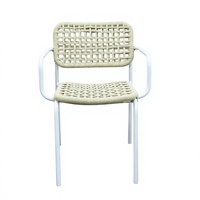 Chaise de bistrot en aluminium moderne empilable et portable pour l'extérieur, idéale pour la cour, avec dossier en corde