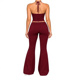 Ensemble extensible 2 pièces pour femmes, haut court à bretelles, leggings évasés, tenue décontractée, ensembles stretch skinny pour femmes - Product Image 3