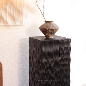 Wabi-Sabi Style Carbonized Square Solid <strong>Wood</strong> Coffee <strong>Table</strong> &amp; Low Stool Multifunctional Living Room Furniture Tree <strong>Stump</strong> Design - Product Image 3