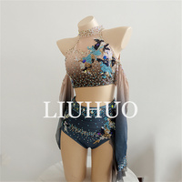 Ensemble de danse pour femmes LIUHUO, haut de soutien-gorge en spandex brodé 3D, jupe en maille, orné de diamants, pour la compétition de pole dance, vêtements d'entraînement