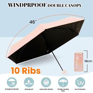 Mini parapluie capsule UV pliable avec lumière, protection UV, imperméable, logo personnalisé - Product Image 3