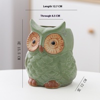 Pot Bunga Keramik Mini Kartun Kreatif yang Lucu, Dekorasi Hewan Kecil yang Dipersonalisasi, Burung Hantu Modern, Berlapis Kiln, Warna Hijau Perunggu